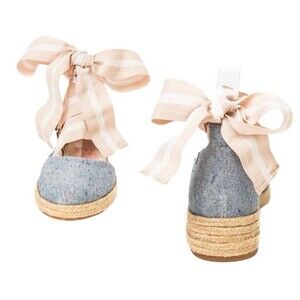 Quadsis Footwear Elaine Too Espadrille Wedge - Chambray Beige Ribbon Tie Sz 11